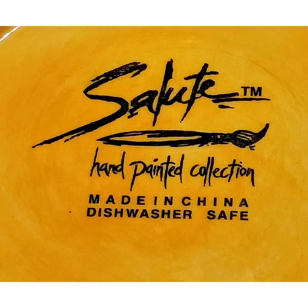 Salute Hand Painted Collection Yellow Orange Dinner Plates Set of 4 Ceramic - Picture 3 of 5